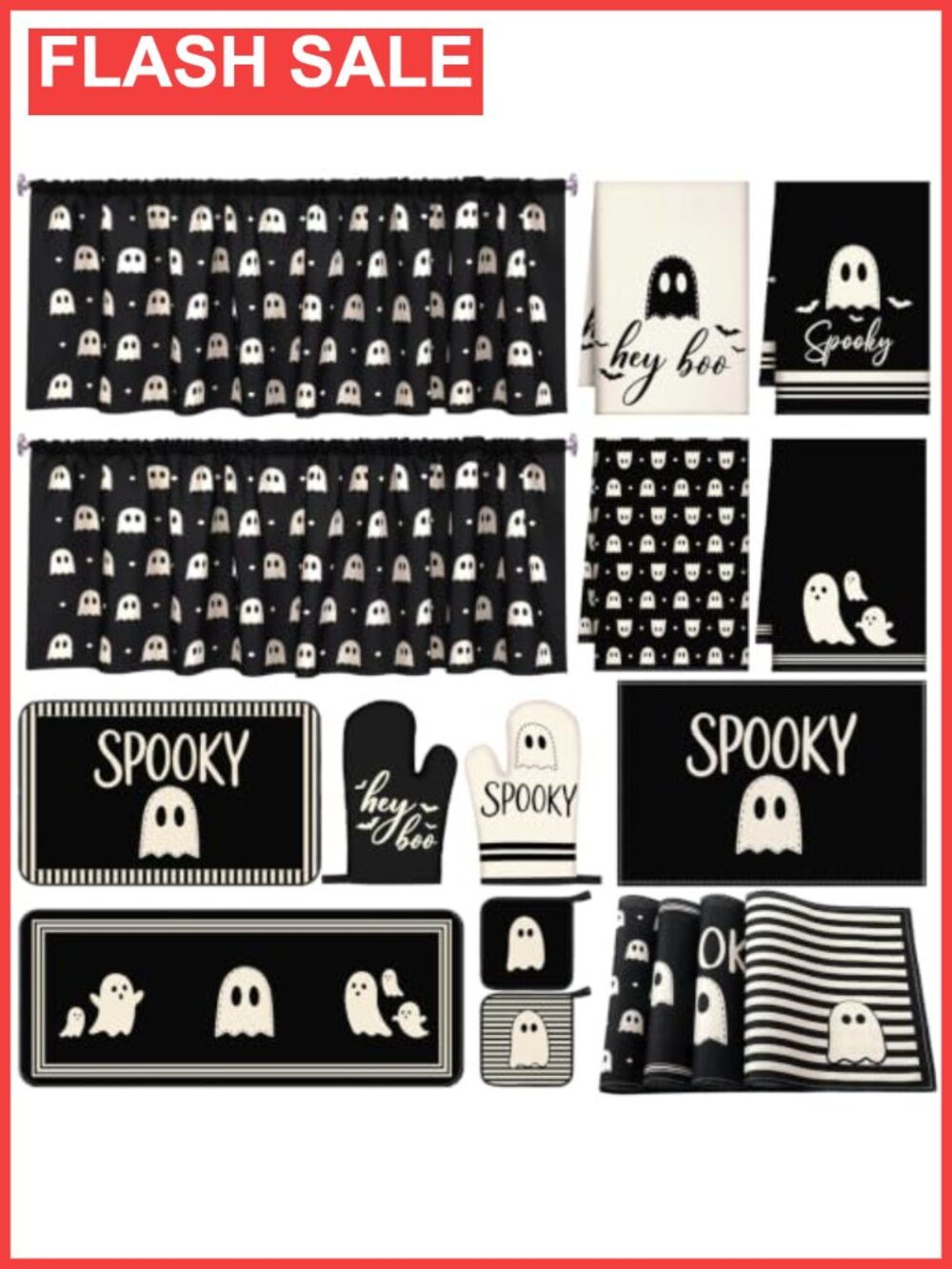 Halloween Kitchen Decor Set 16 Pc Ghost Towels Rugs Oven Mitts